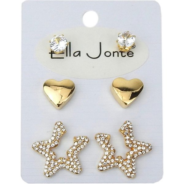 Ella Jonte Paar Ohrstecker, Maritime Ohrringe im 3er-Set – Goldfarben mit funkelndem Strass
