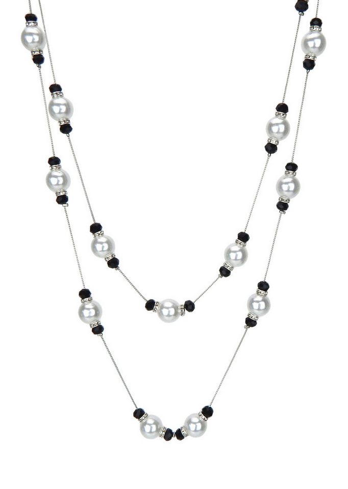 Ella Jonte Perlenkette, im Vintage Style mit doppelter Perlenkette in Silber, Weiß & Schwarz – Bild 2 von 5