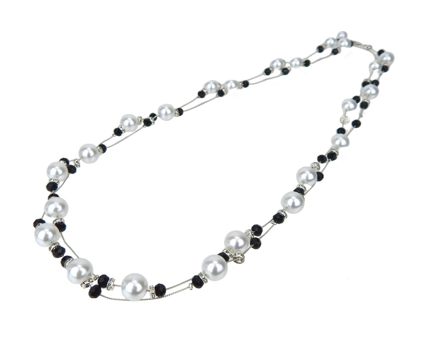 Ella Jonte Perlenkette, im Vintage Style mit doppelter Perlenkette in Silber, Weiß & Schwarz – Bild 4 von 5