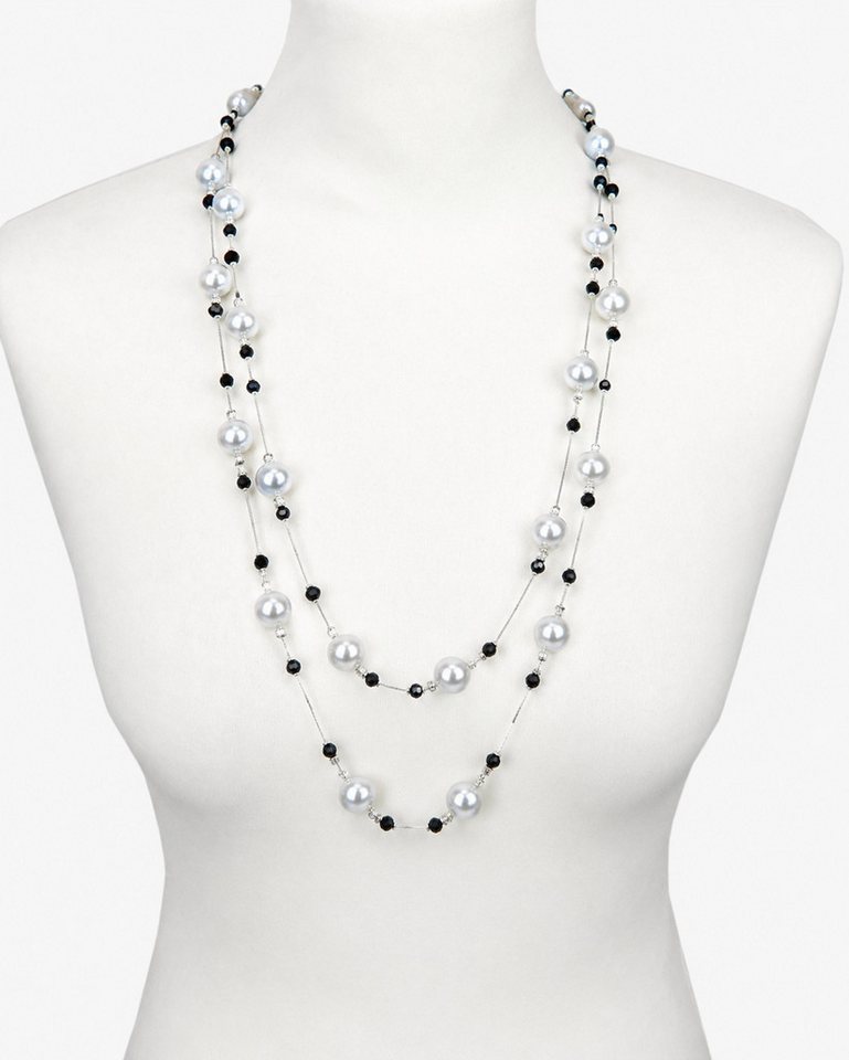 Ella Jonte Perlenkette, im Vintage Style mit doppelter Perlenkette in Silber, Weiß & Schwarz – Bild 5 von 5