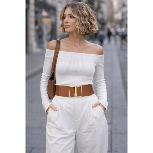 Ella Jonte Stretchgürtel elastischer Taillengürtel mit goldfarbener Schnalle 85–100 cm