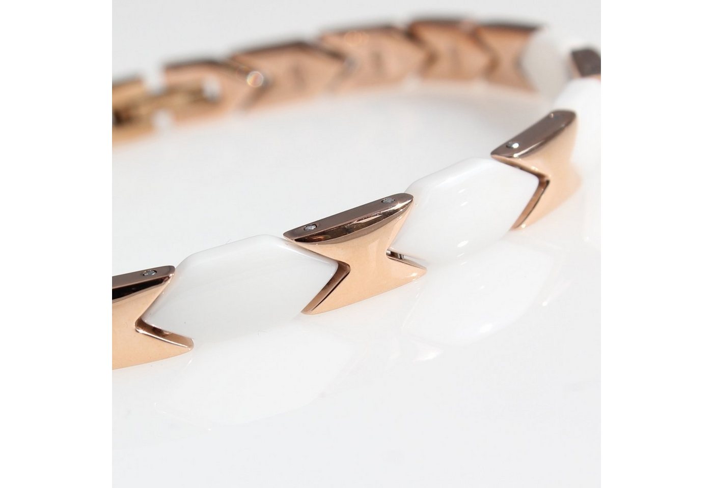 ELLAWIL Armband Klassisches Basic Gliederarmband aus Edelstahl Keramik Weiß/Rose-Gold (Edelstahl/Keramik, Armbandlänge 20 cm), inklusive Geschenkschachtel – Bild 2 von 5