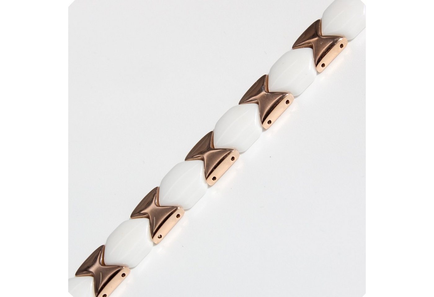 ELLAWIL Armband Klassisches Basic Gliederarmband aus Edelstahl Keramik Weiß/Rose-Gold (Edelstahl/Keramik, Armbandlänge 20 cm), inklusive Geschenkschachtel – Bild 4 von 5