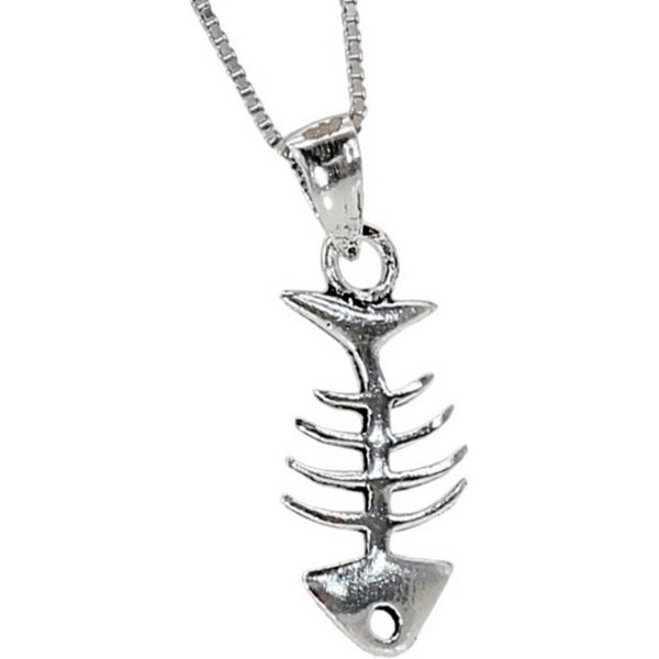 ELLAWIL Silberkette Kette mit Fischgräten Anhänger Halskette Fischgräte Strand & Meer (GESCHENKIDEE, Kettenlänge 45 cm, Sterlingsilber 925), inklusive Geschenks