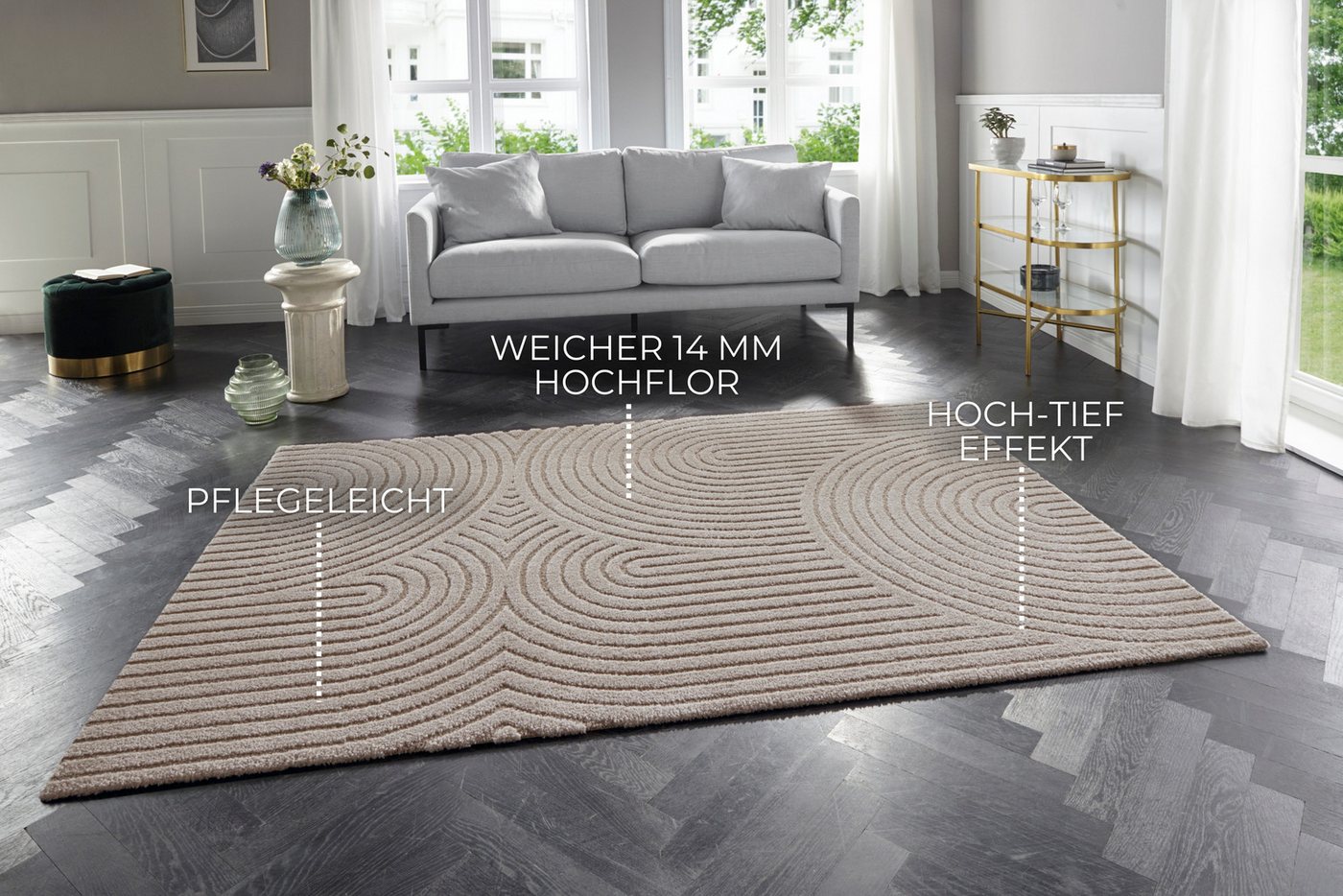 ELLE DECORATION Designteppich Panglao, rechteckig, Höhe: 14 mm, Boho Design, Kurzflor, 3D Optik, Skandinavisch, Wohnzimmer – Bild 3 von 5