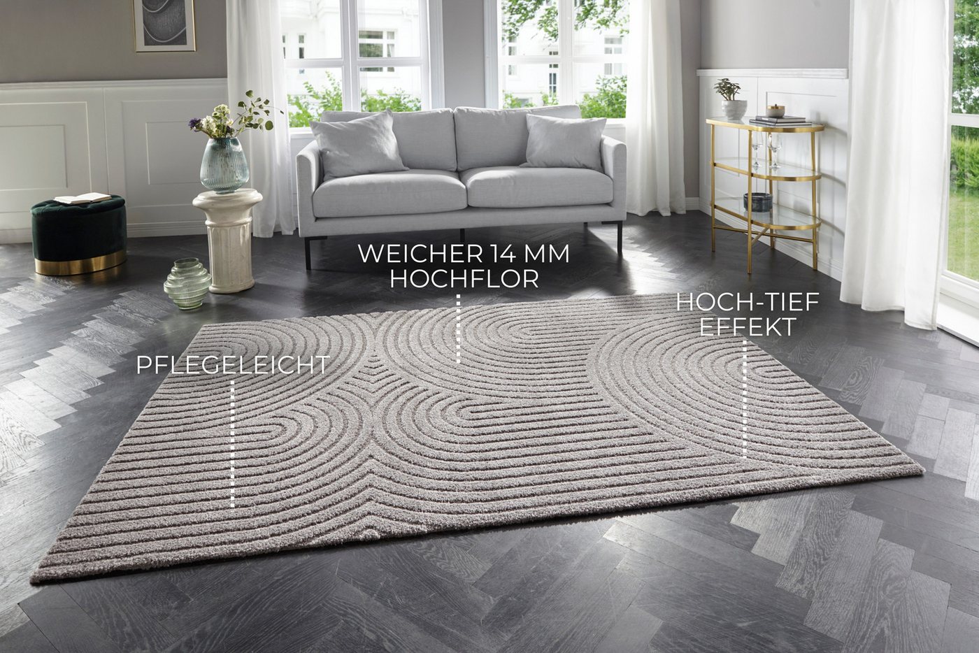 ELLE DECORATION Designteppich Panglao, rechteckig, Höhe: 14 mm, Boho Design, Kurzflor, 3D Optik, Skandinavisch, Wohnzimmer – Bild 3 von 5