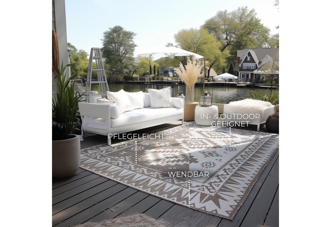 ELLE DECORATION Teppich Dynamic, Wendeteppich, rechteckig, Höhe: 5 mm, Flachgewebe, In-& Outdoor, Modern, wendbar, Balkon, Wohnzimmer, Außen – Bild 3 von 5
