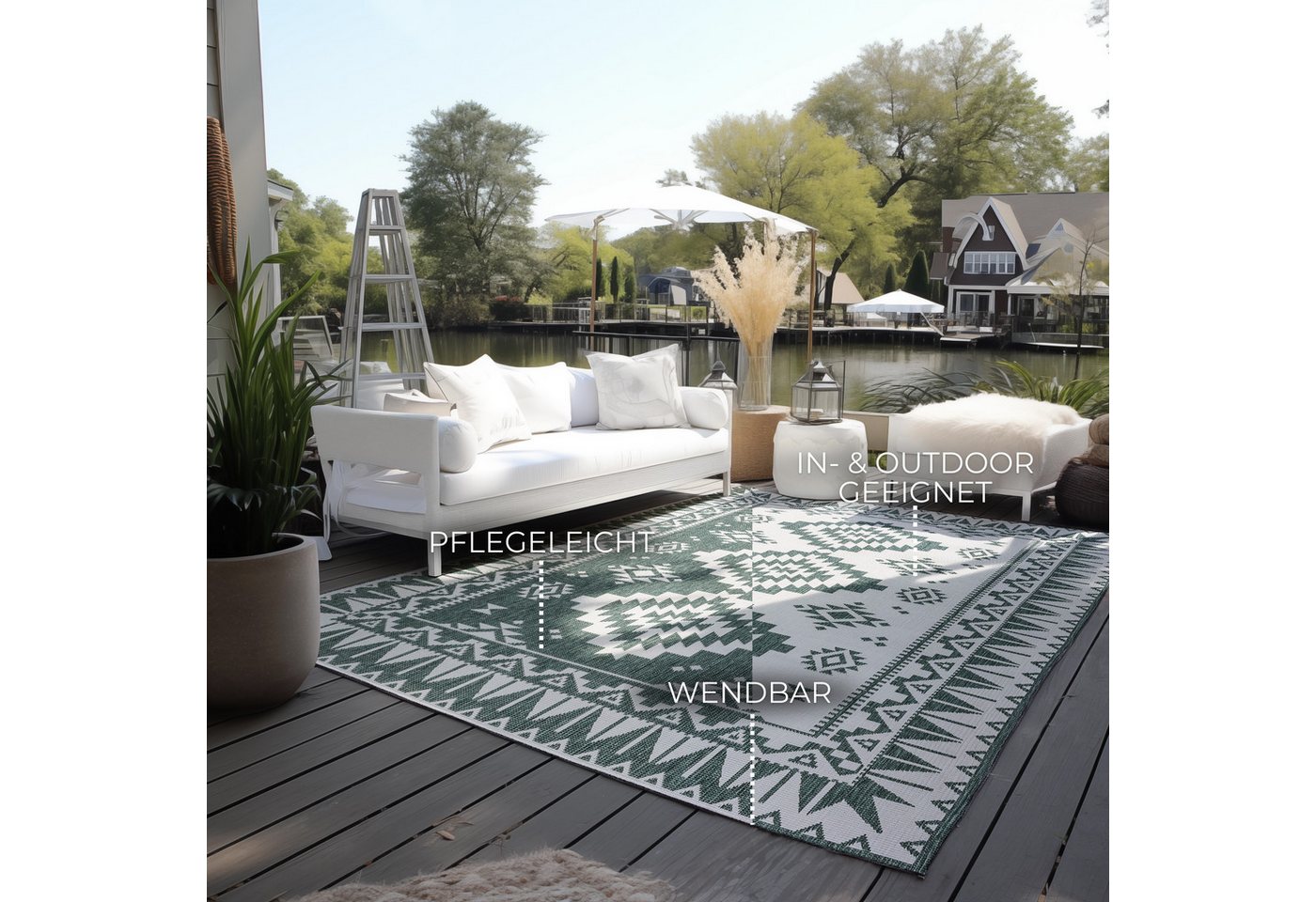 ELLE DECORATION Teppich Dynamic, Wendeteppich, rechteckig, Höhe: 5 mm, Flachgewebe, In-& Outdoor, Modern, wendbar, Balkon, Wohnzimmer, Außen – Bild 3 von 5