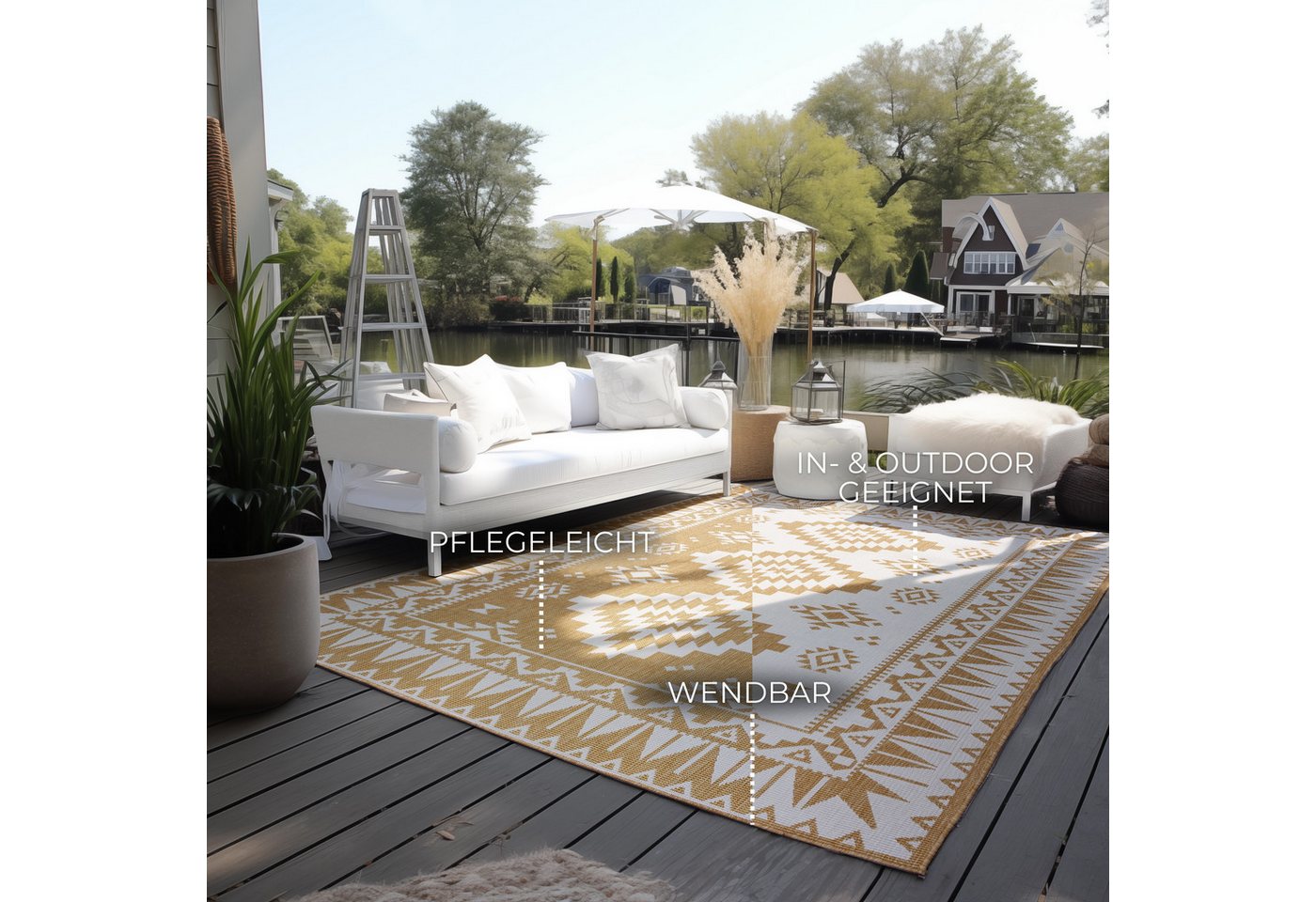 ELLE DECORATION Teppich Dynamic, Wendeteppich, rechteckig, Höhe: 5 mm, Flachgewebe, In-& Outdoor, Modern, wendbar, Balkon, Wohnzimmer, Außen – Bild 3 von 5