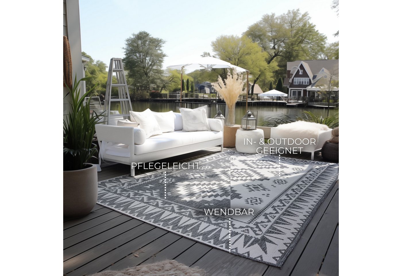 ELLE DECORATION Teppich Dynamic, Wendeteppich, rechteckig, Höhe: 5 mm, Flachgewebe, In-& Outdoor, Modern, wendbar, Balkon, Wohnzimmer, Außen – Bild 3 von 5
