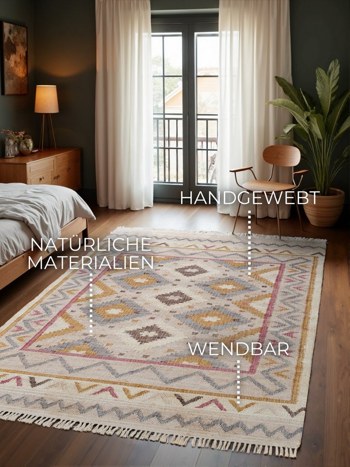 ELLE DECORATION Teppich Kelim Imani, rechteckig, Höhe: 3 mm, Jute, Baumwolle, Natur, Handgewebt, Kelim, orientalisch, Boho – Bild 2 von 5