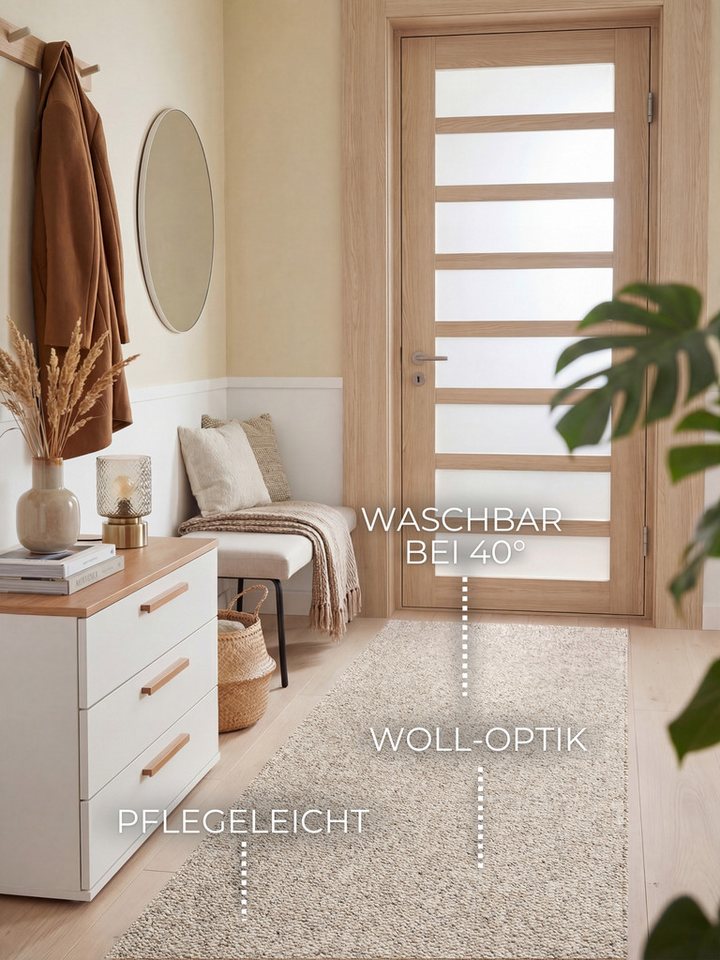 ELLE DECORATION Teppich Rocco, rechteckig, Höhe: 10 mm, Läufer, waschbar, Wohnzimmer, Esszimmer, Woll-Optik – Bild 3 von 5