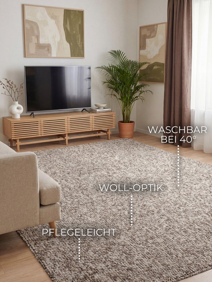 ELLE DECORATION Teppich Rocco, rechteckig, Höhe: 10 mm, Läufer, waschbar, Wohnzimmer, Esszimmer, Woll-Optik – Bild 3 von 5