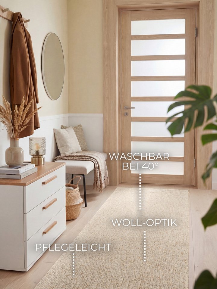 ELLE DECORATION Teppich Rocco, rechteckig, Höhe: 10 mm, Läufer, waschbar, Wohnzimmer, Esszimmer, Woll-Optik – Bild 3 von 5