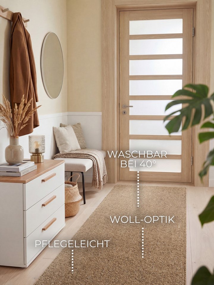 ELLE DECORATION Teppich Rocco, rechteckig, Höhe: 10 mm, Läufer, waschbar, Wohnzimmer, Esszimmer, Woll-Optik – Bild 3 von 5