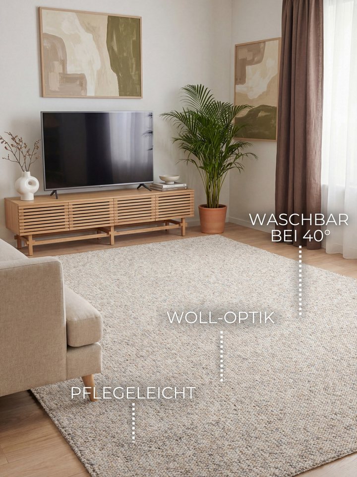ELLE DECORATION Teppich Rocco, rechteckig, Höhe: 10 mm, Läufer, waschbar, Wohnzimmer, Esszimmer, Woll-Optik – Bild 3 von 5