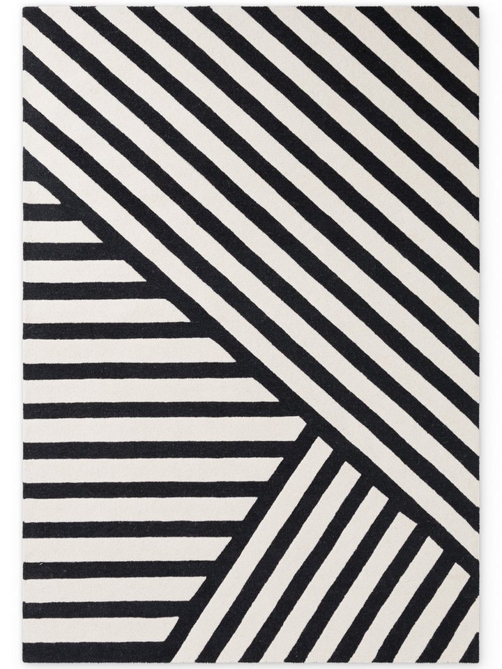 ELLE DECORATION Wollteppich Noir, rechteckig, Höhe: 12 mm, Wolle, Natur, Wohnzimmer, schwarz weiss, Modern, Geometrisch, Streifen – Bild 2 von 5