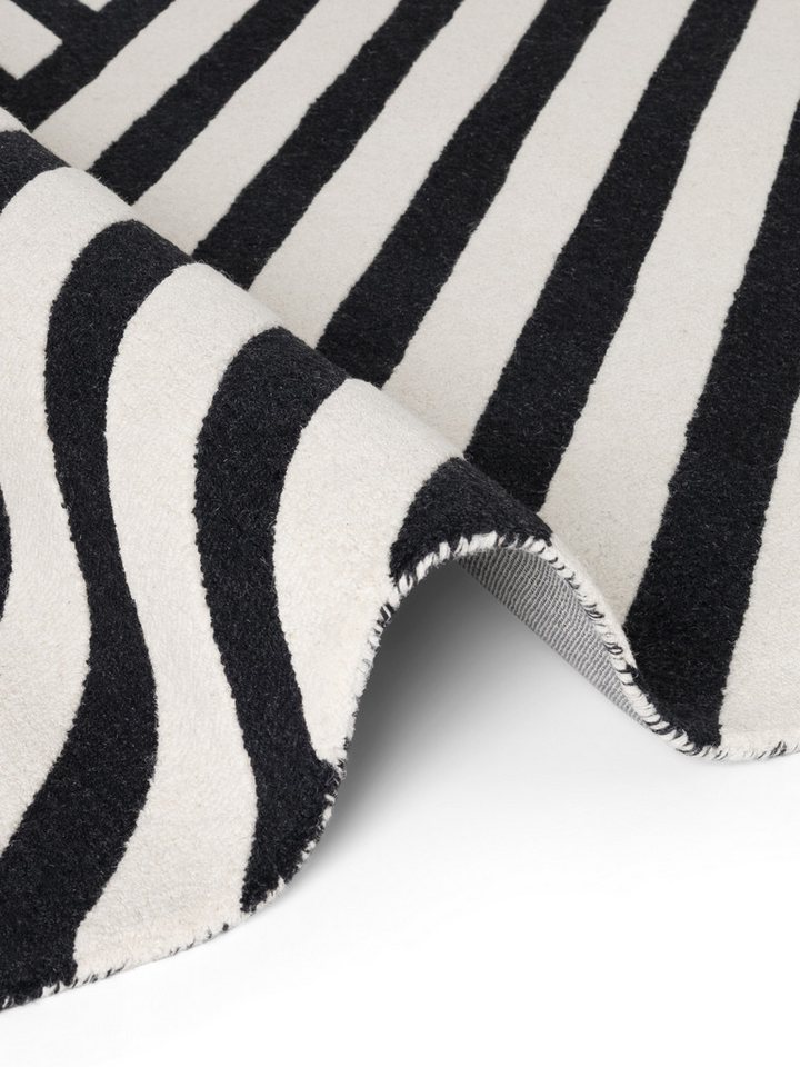 ELLE DECORATION Wollteppich Noir, rechteckig, Höhe: 12 mm, Wolle, Natur, Wohnzimmer, schwarz weiss, Modern, Geometrisch, Streifen – Bild 5 von 5