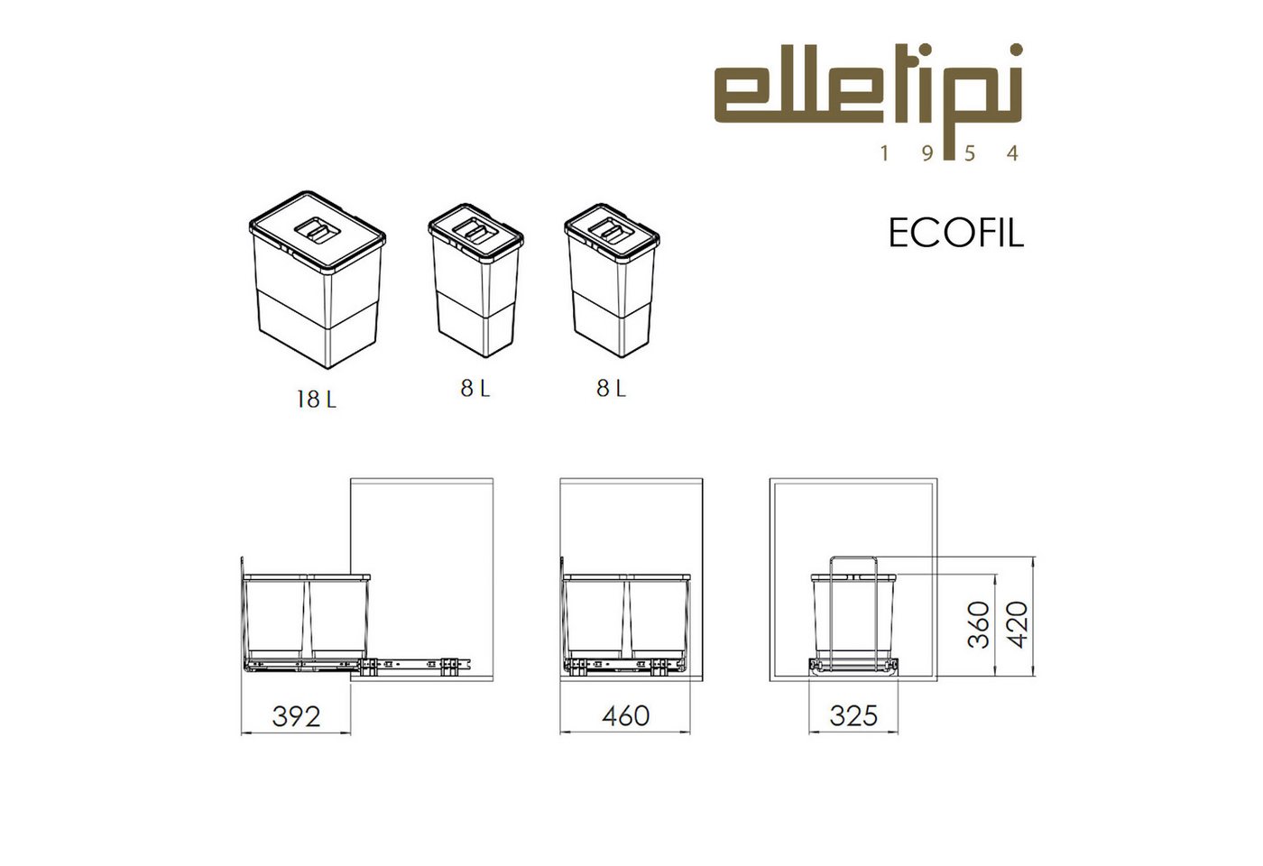 Elletipi Srl Einbaumülleimer Ecofil Abfallsammler PF01 Mülleimer Auszug ab 40cm Unterschrank – Bild 5 von 5