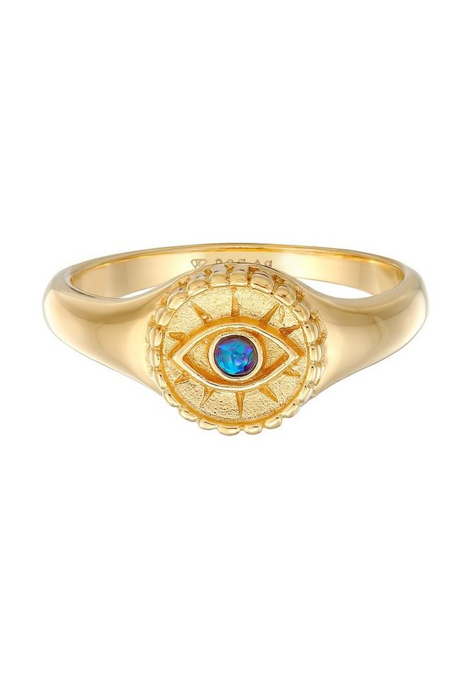 Elli Fingerring Siegelring Evil Eye Blue syn. Opal 925 Silber – Bild 2 von 4