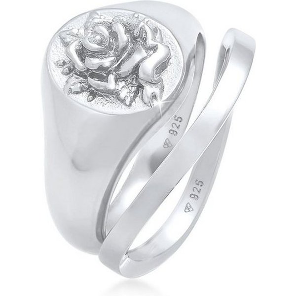 Elli Fingerring Siegelring Rose Basic Ring 2er Set 925 Silber