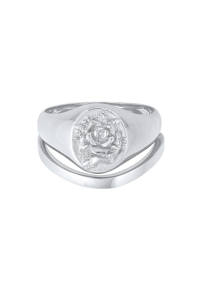 Elli Fingerring Siegelring Rose Basic Ring 2er Set 925 Silber – Bild 2 von 4