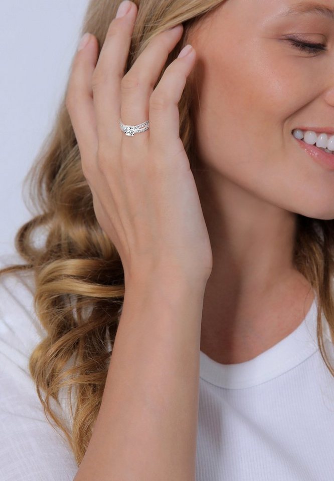 Elli Fingerring Solitär Glamourös 925 Silber, mit Kristallen von Swarovski® – Bild 4 von 4