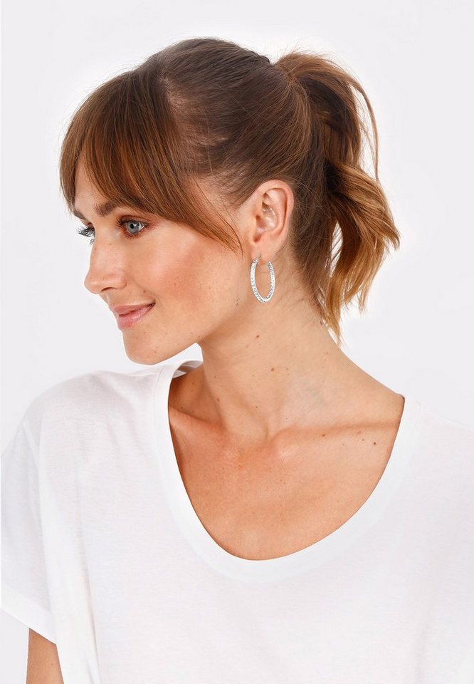 Elli Paar Creolen Creolen Funkelnd 925 Silber, mit Kristallen von Swarovski® – Bild 5 von 5