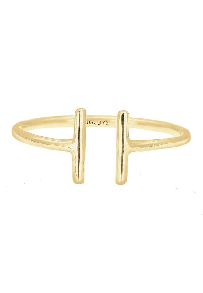 Elli Premium Fingerring Geo Trend Look Statement Offen 375 Gelbgold – Bild 2 von 5