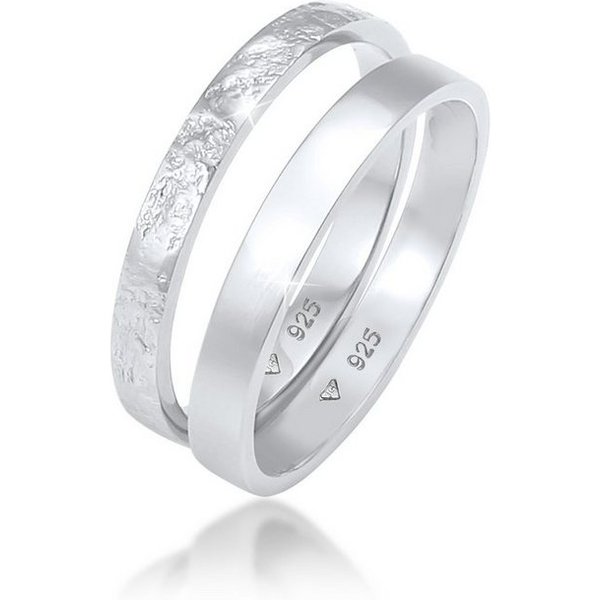Elli Ring-Set Bandring Basic Gehämmert Schmuck Geschenk (Set 2-tlg) 925 Silber, Ring Set
