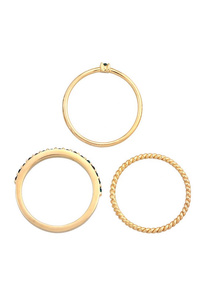 Elli Ring-Set Grün Solitär Memoire 925 Silber, mit Kristallen von Swarovski®, Ring Set – Bild 3 von 5