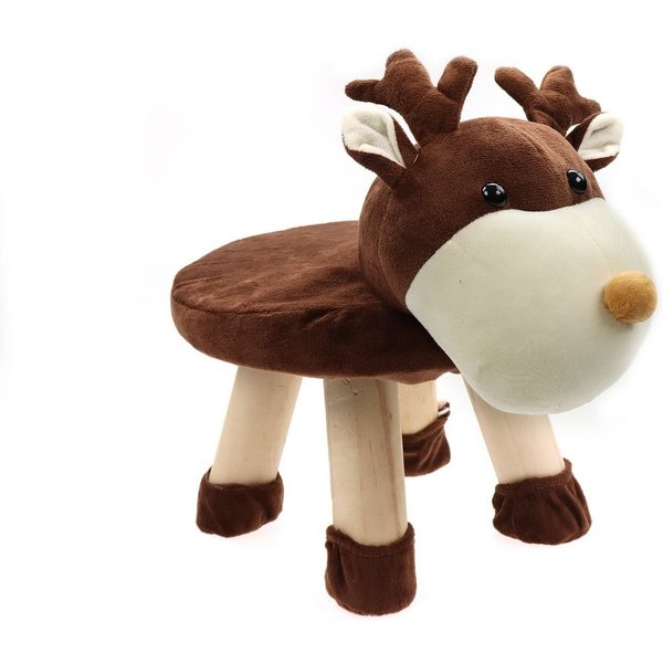 ELLUG Kindersessel Hocker für Kinder, Tiere, Plüschbezug & Holzbeine, bis 70kg 47*20*27cm