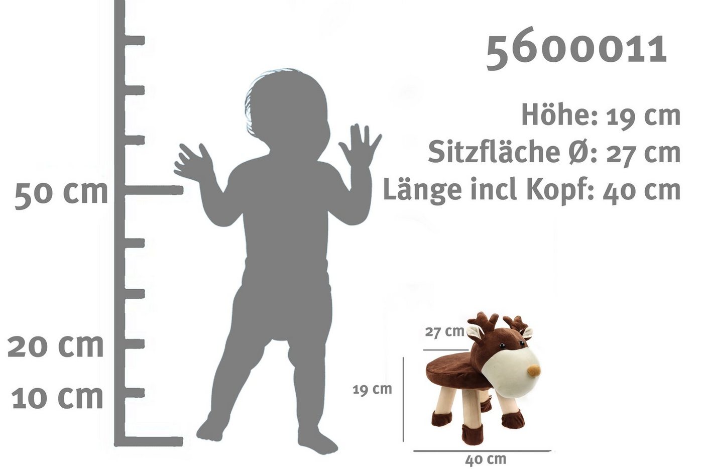 ELLUG Kindersessel Hocker für Kinder, Tiere, Plüschbezug & Holzbeine, bis 70kg 47*20*27cm – Bild 2 von 3