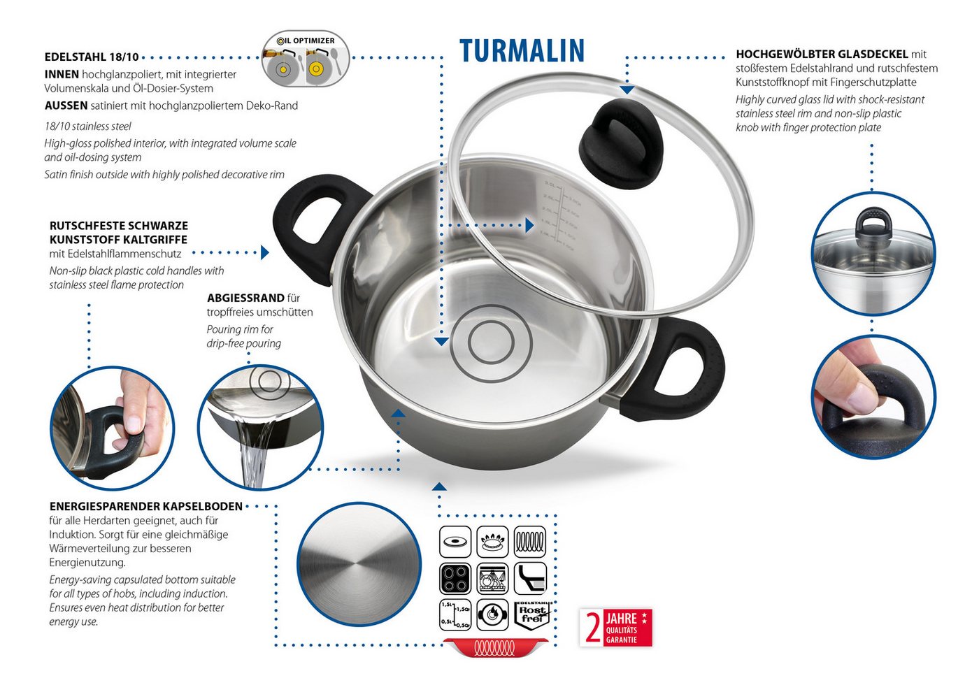 Elo Basic Fleischtopf Turmalin, Edelstahl 18/8 (1-tlg), Öl Dosierringe, Induktion – Bild 3 von 5