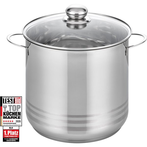 Elo Basic Kochtopf Brillant, Edelstahl, Großraumtopf, Ø 24 cm, 9 Liter, Induktion