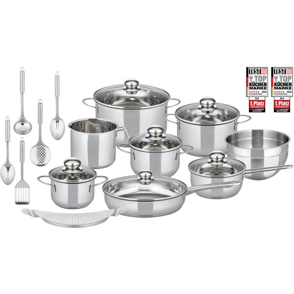 Elo Basic Topf-Set Prima Tavola Edelstahl Topfset 20-teilig, Edelstahl 201 (Set, 20-tlg), Volumenskala