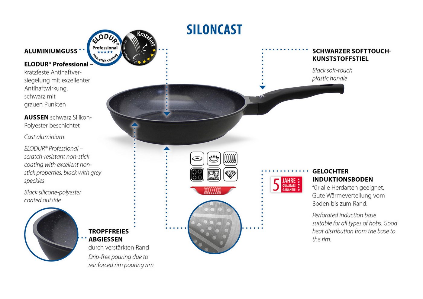 Elo Bratpfanne Siloncast, Aluminiumguss (1-tlg), hochwertige Antihaftversiegelung, Softtouch-Stil, induktionsgeeignet – Bild 3 von 5