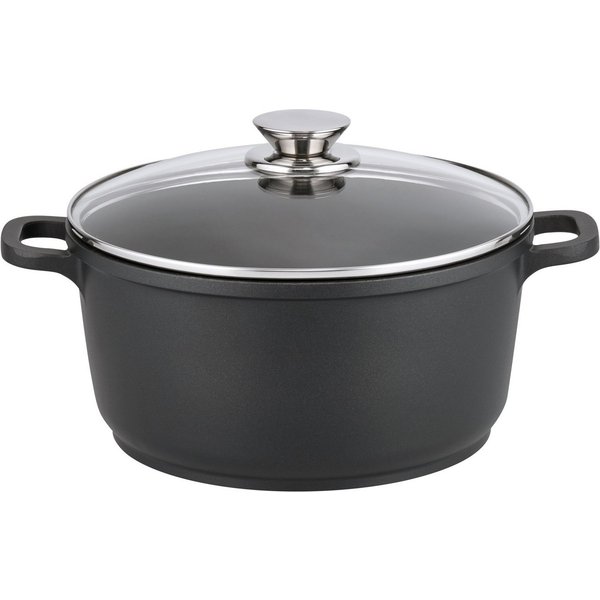 Elo Kochtopf ALUCAST, Ø 24 cm, Schwarz, mit Glasdeckel, Aluminiumguss, Antihaftbeschichtung, für alle Herdarten geeignet