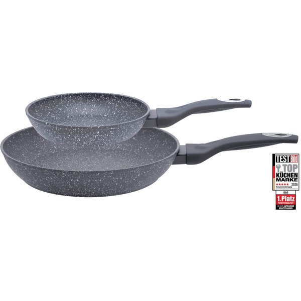 Elo Pfannen-Set Granit Passion 2-teilig (20/28 cm), Aluminium (Set, 2-tlg., je 1 Bratpfanne Ø 20/28 cm), extra raue Oberfläche mit weißen Punkten
