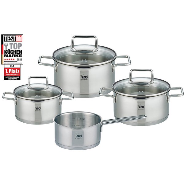 Elo Topf-Set Smart Steam, Edelstahl 18/10 (Set, 7-tlg., je 1 Fleischtopf Ø 16/20/24 cm, 1x Stieltopf Ø 16 cm), Induktion