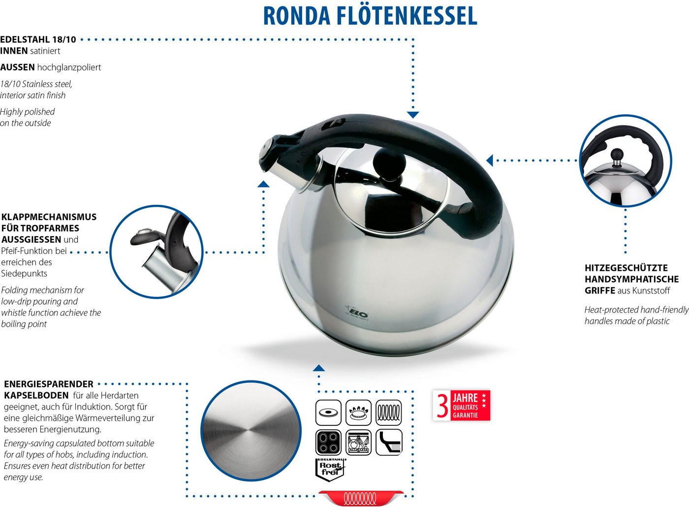 Elo Wasserkessel Ronda, Edelstahl 18/8 (1-tlg), Induktion – Bild 2 von 5