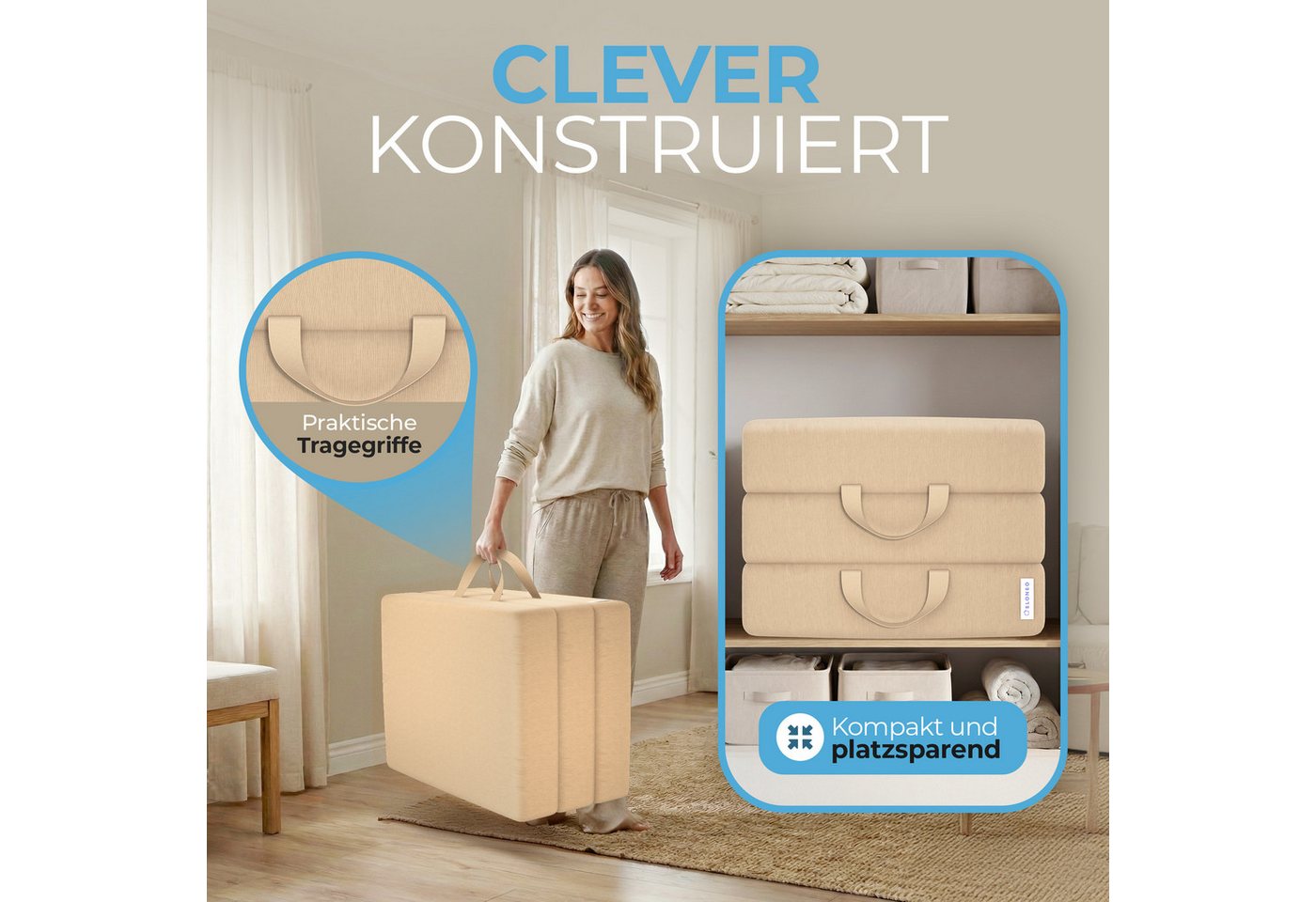 Klappmatratze 3-teilig, Gästematratze mit extra dickem Schaumstoff, ELONEO, 15 cm hoch, waschbarer Bezug, geeignet für Hausstauballergiker, schadstoffgeprüft – Bild 4 von 5