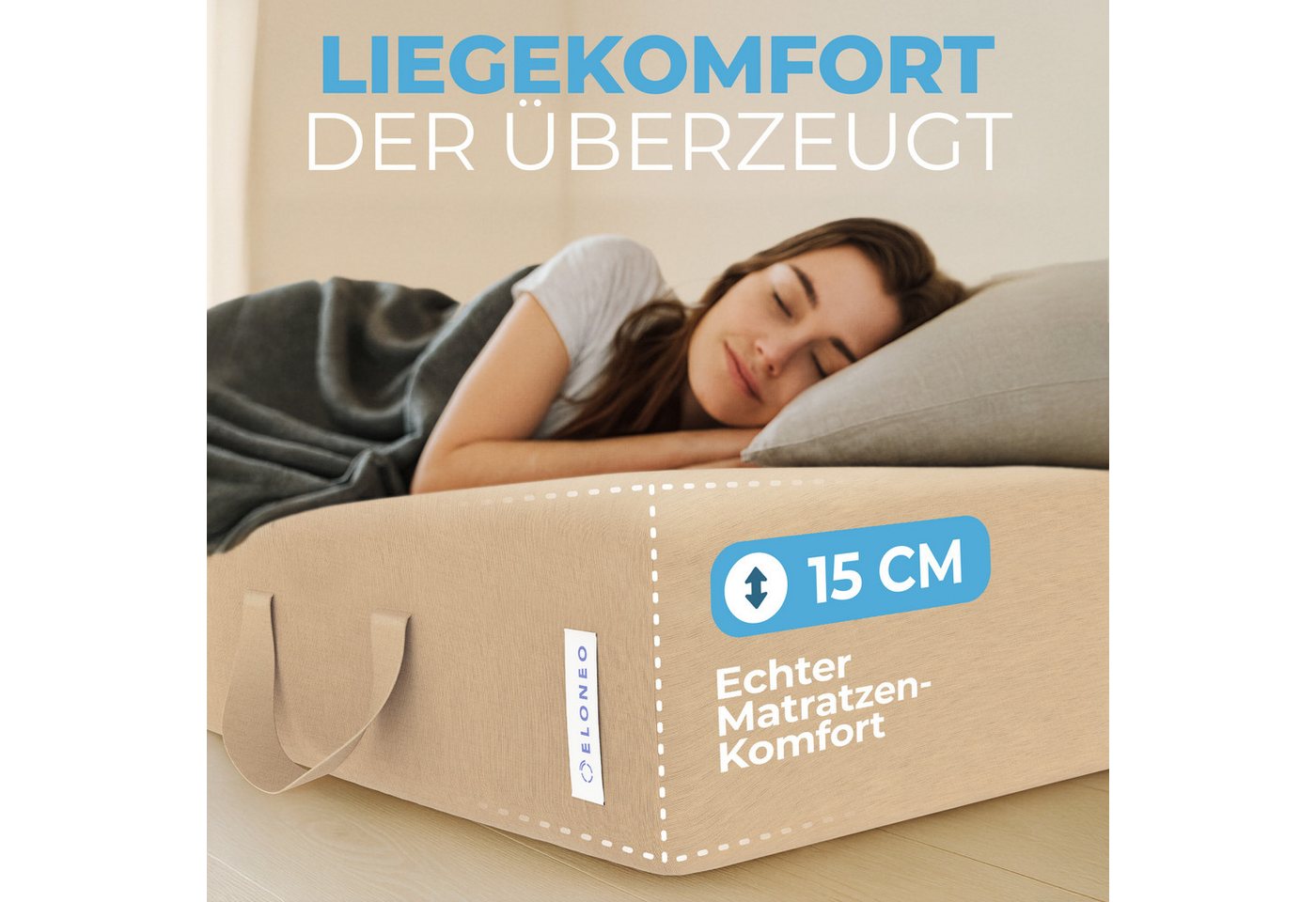 Klappmatratze 3-teilig, Gästematratze mit extra dickem Schaumstoff, ELONEO, 15 cm hoch, waschbarer Bezug, geeignet für Hausstauballergiker, schadstoffgeprüft – Bild 5 von 5