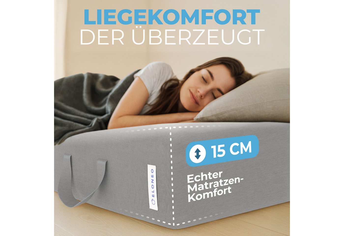 Klappmatratze 3-teilig, Gästematratze mit extra dickem Schaumstoff, ELONEO, 15 cm hoch, waschbarer Bezug, geeignet für Hausstauballergiker, schadstoffgeprüft – Bild 5 von 5