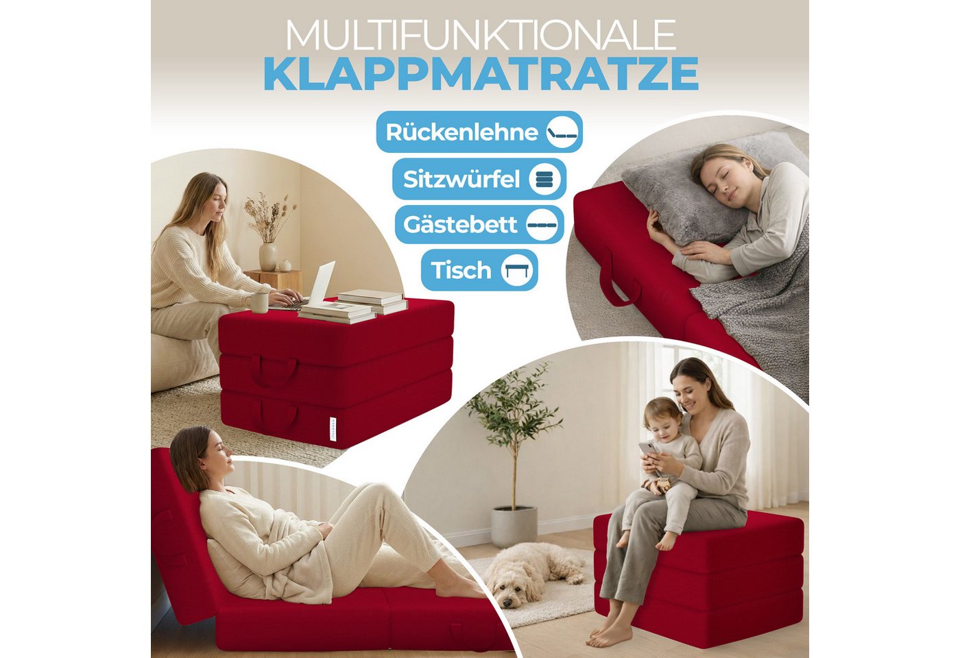 Klappmatratze 3-teilig, Gästematratze mit extra dickem Schaumstoff, ELONEO, 15 cm hoch, waschbarer Bezug, geeignet für Hausstauballergiker, schadstoffgeprüft – Bild 3 von 5