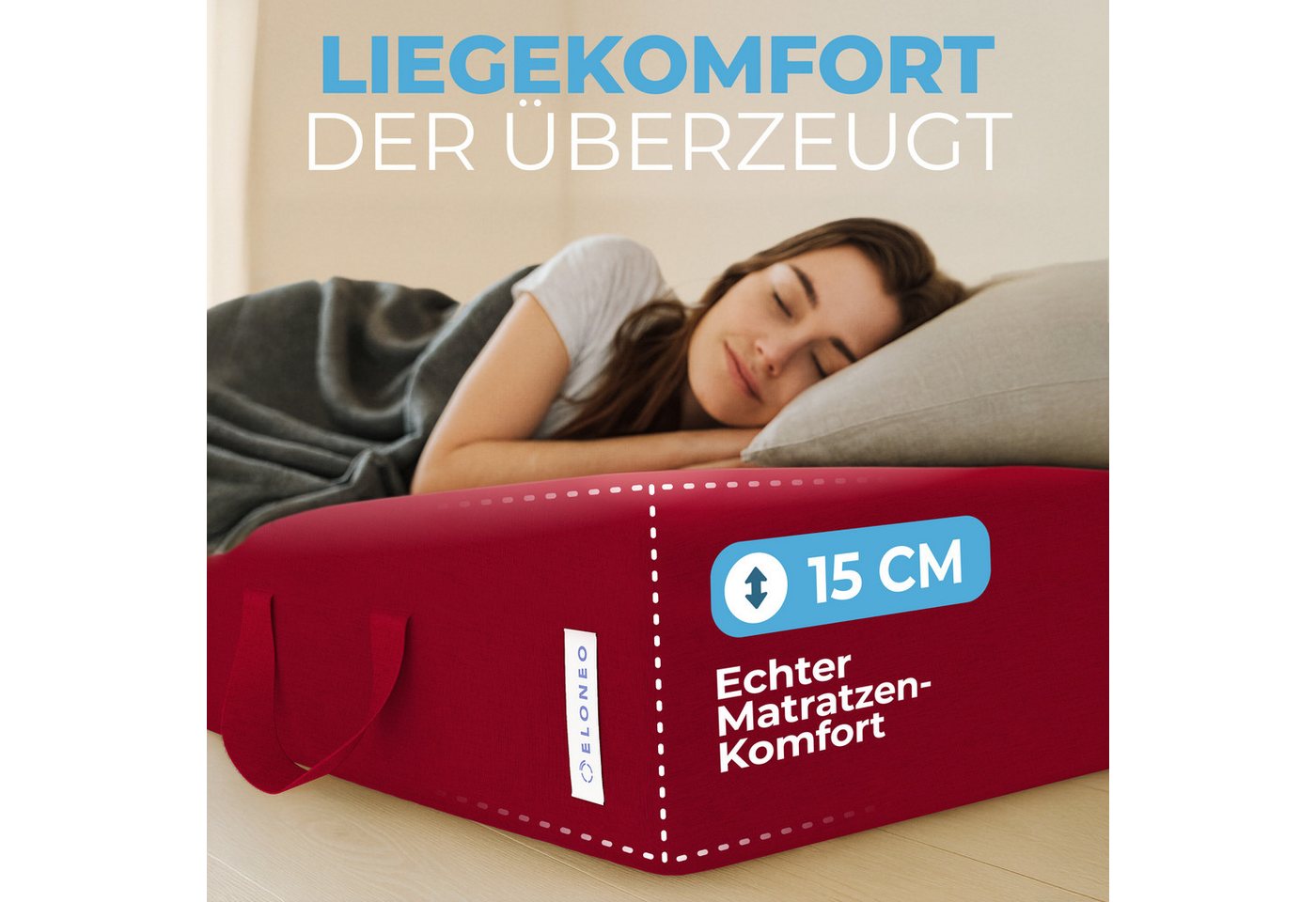 Klappmatratze 3-teilig, Gästematratze mit extra dickem Schaumstoff, ELONEO, 15 cm hoch, waschbarer Bezug, geeignet für Hausstauballergiker, schadstoffgeprüft – Bild 5 von 5