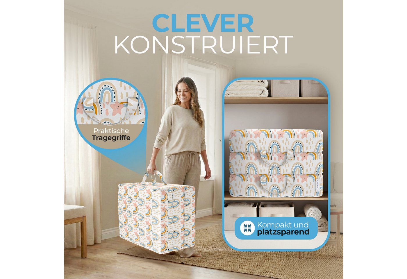 Klappmatratze 3-teilig, Gästematratze mit extra dickem Schaumstoff, ELONEO, 15 cm hoch, waschbarer Bezug, geeignet für Hausstauballergiker, schadstoffgeprüft – Bild 4 von 5