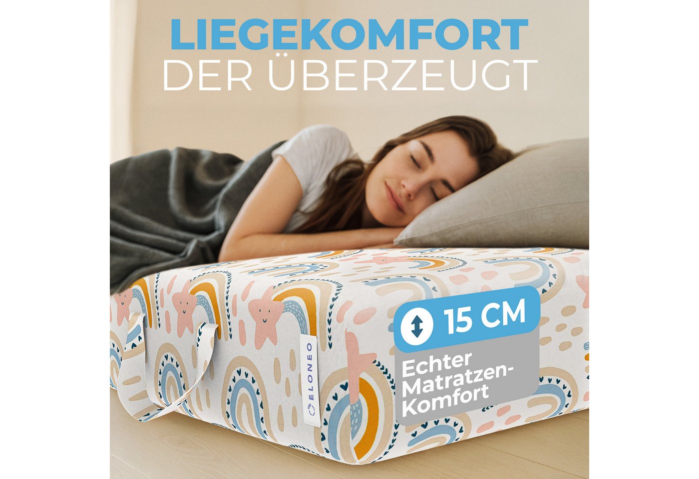 Klappmatratze 3-teilig, Gästematratze mit extra dickem Schaumstoff, ELONEO, 15 cm hoch, waschbarer Bezug, geeignet für Hausstauballergiker, schadstoffgeprüft – Bild 5 von 5