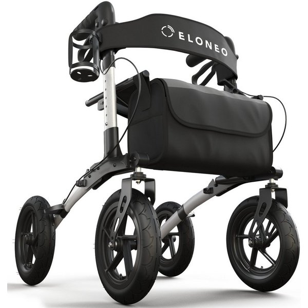 ELONEO Rollator faltbar & leicht, Outdoor Rollator mit Sitz & Luftbereifung, Klick & Go System, feststellbare Bremse, Lufträder