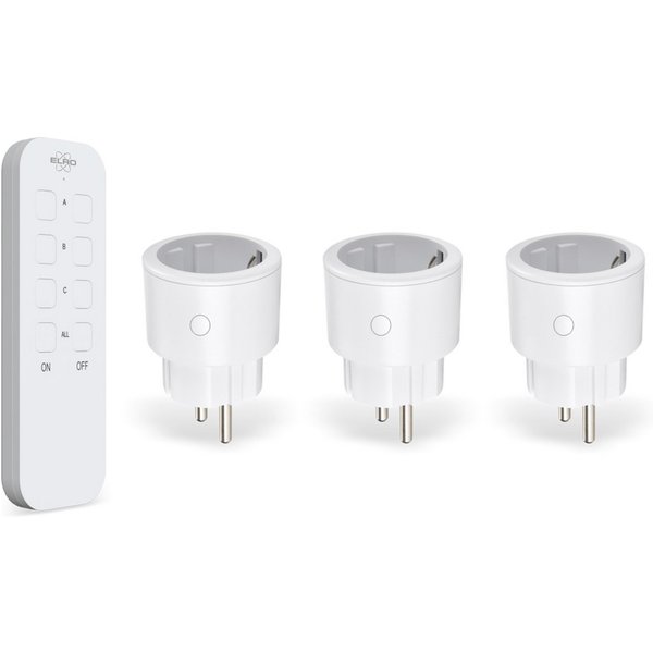 Elro Funksteckdose, 3er Set schaltbare Steckdose mit Fernbedienung, Zwischenstecker Ø 5cm